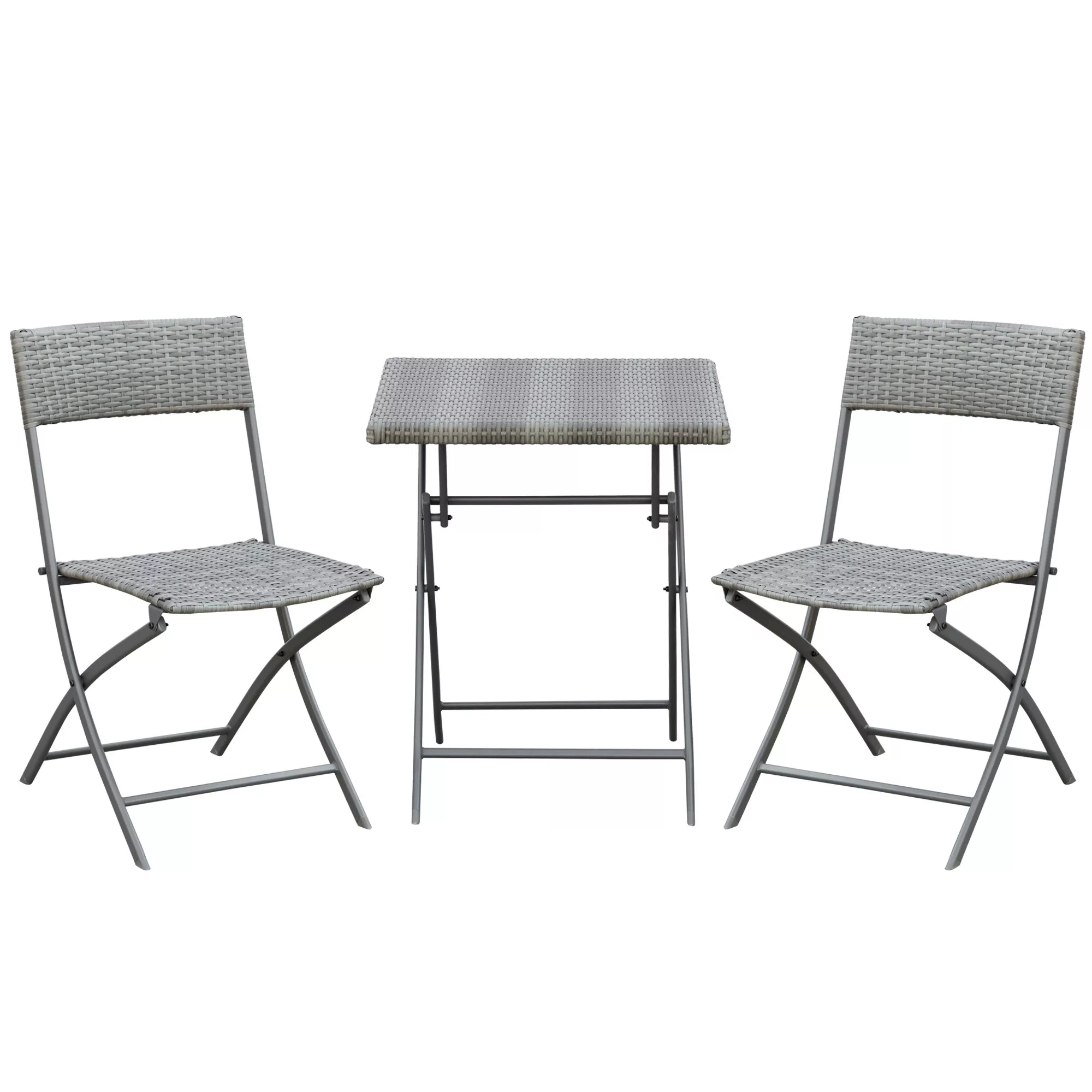 Outsunny Polyrattan Bistroset 2 Personen Sitzgruppe Rattan Gartenmöbel Grau günstig online kaufen