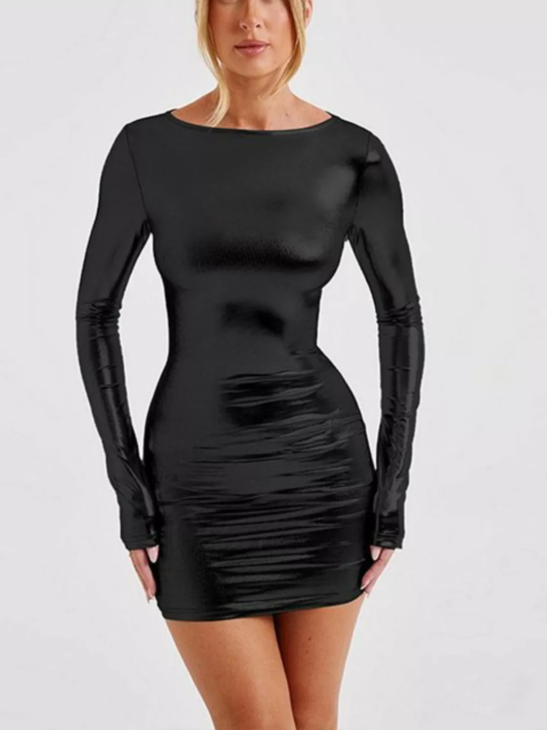 jalleria Dirndl Damen Öl Minikleid Bodycon Kleid Langarm Glossy Kleider günstig online kaufen