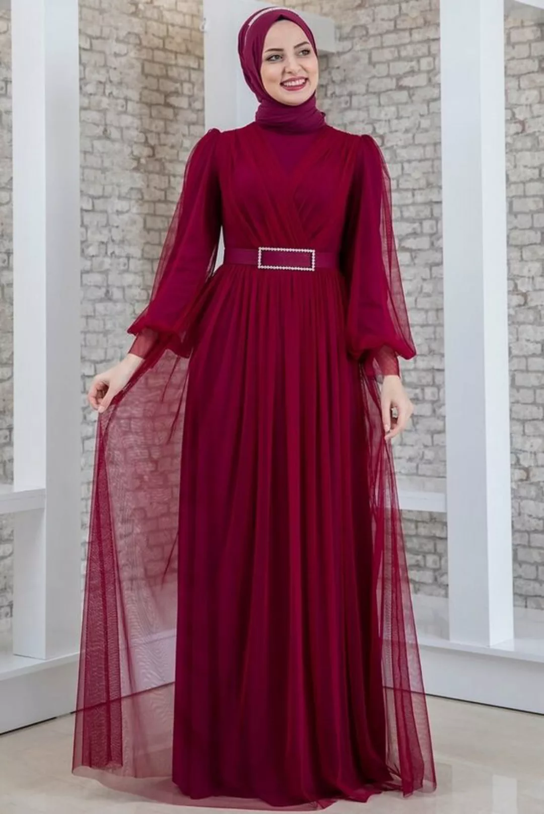 Modavitrini Abendkleid Damen Kleid langärmliges Maxikleid Abiye Abaya Hijab günstig online kaufen