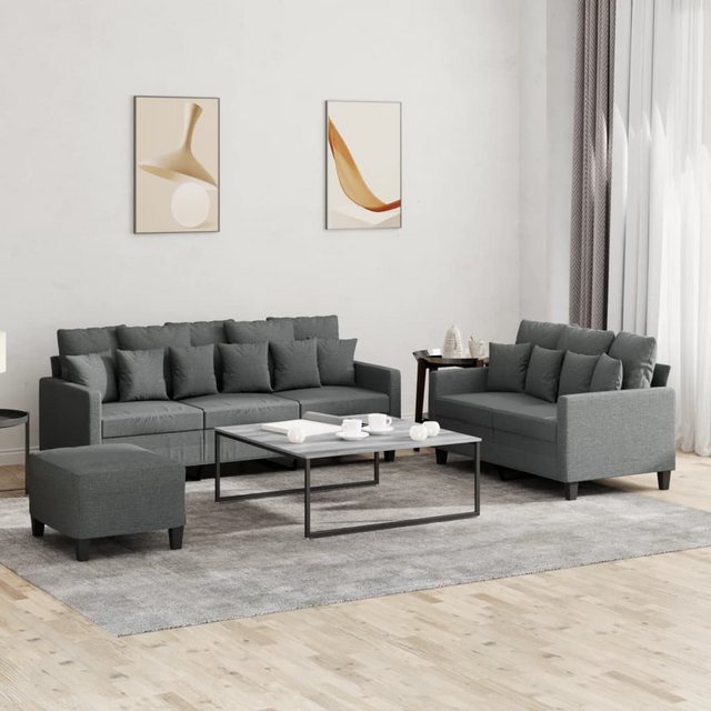 vidaXL Sofa 3-tlg. Sofagarnitur mit Kissen Schwarz Stoff günstig online kaufen