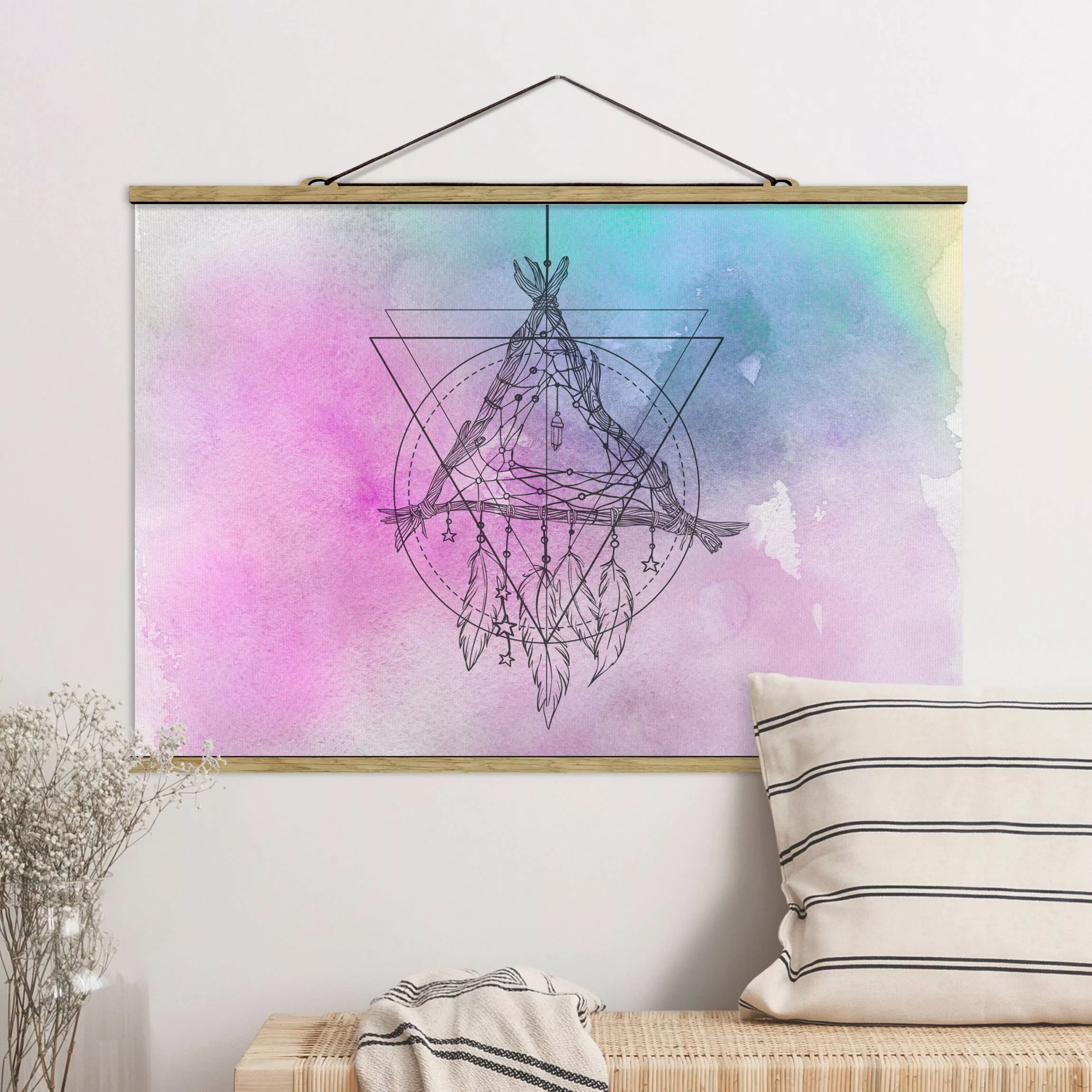 Stoffbild mit Posterleisten Boho Traumfänger Aquarell günstig online kaufen