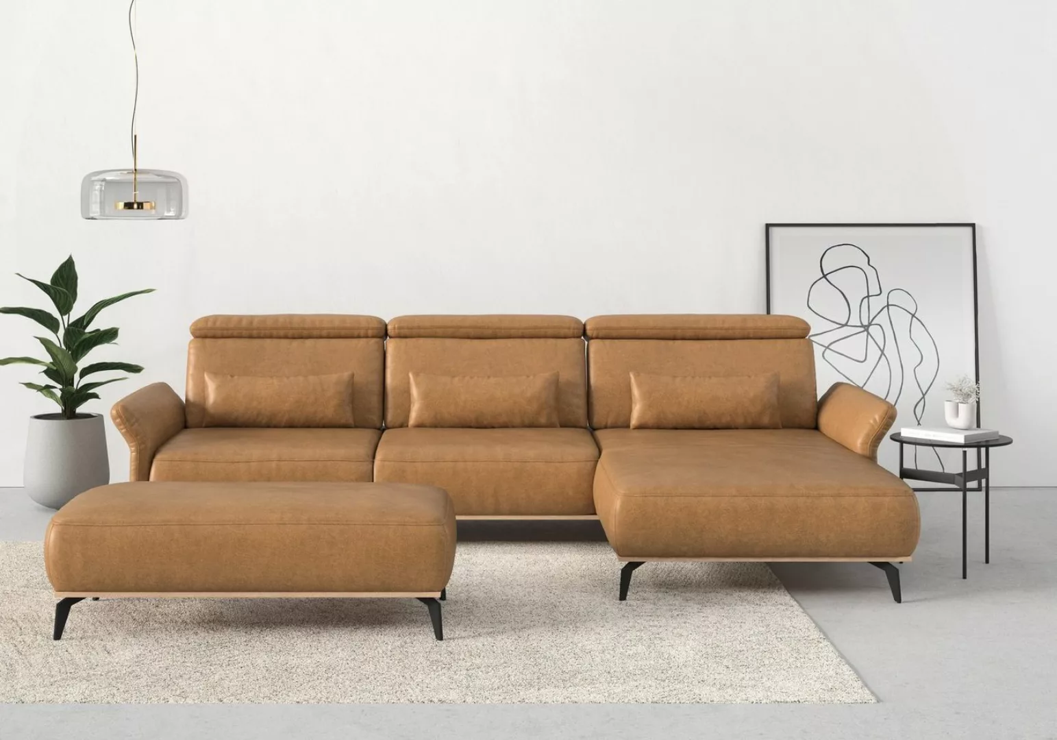 Places of Style Ecksofa Fjord, massiv, wahlweise mit Armlehnfunktion, Kopf- günstig online kaufen