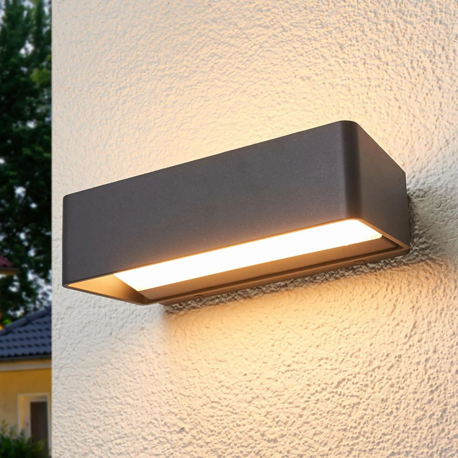 Lucande LED-Außenwandleuchte Midvig, dunkelgrau, eckig, IP65 günstig online kaufen