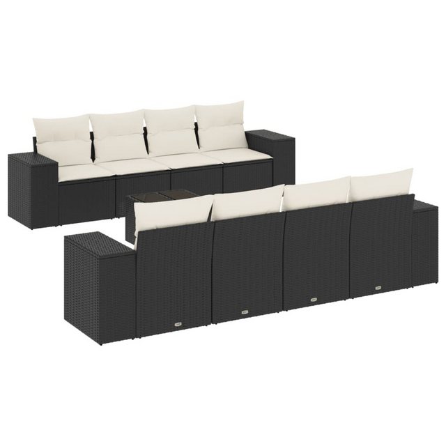 vidaXL Sofaelement 9-tlg. Garten-Sofagarnitur mit Kissen Schwarz Poly Ratta günstig online kaufen