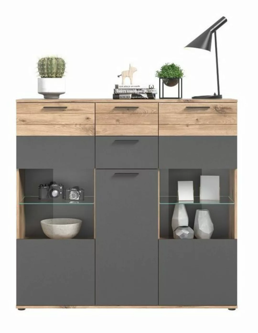 xonox.home Vitrine Highboard Mason, Nox Oak / Basalt Grau günstig online kaufen