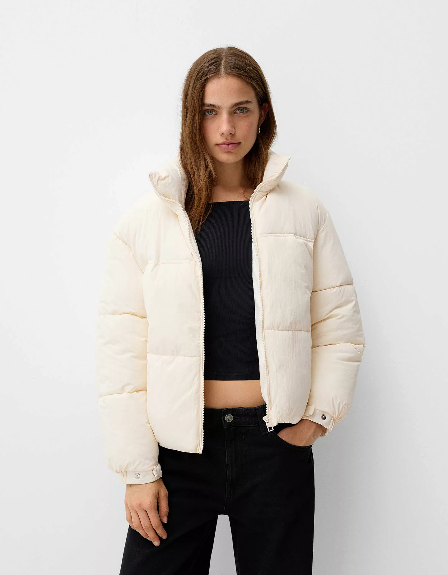 Bershka Puffjacke Damen 10-12 Rohweiß günstig online kaufen