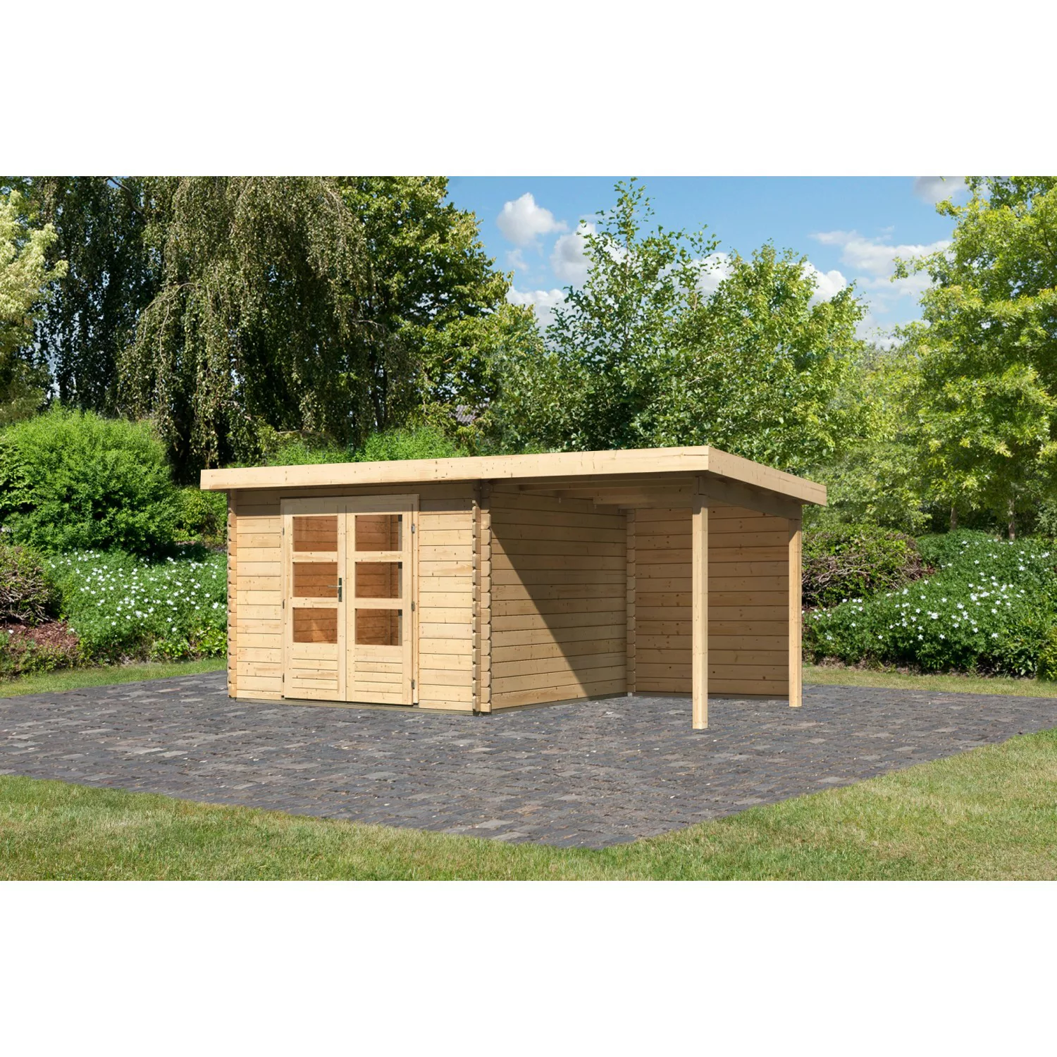 Karibu Holz-Gartenhaus Ängelholm Natur Pultdach Unbehandelt 280 cm x 280 cm günstig online kaufen