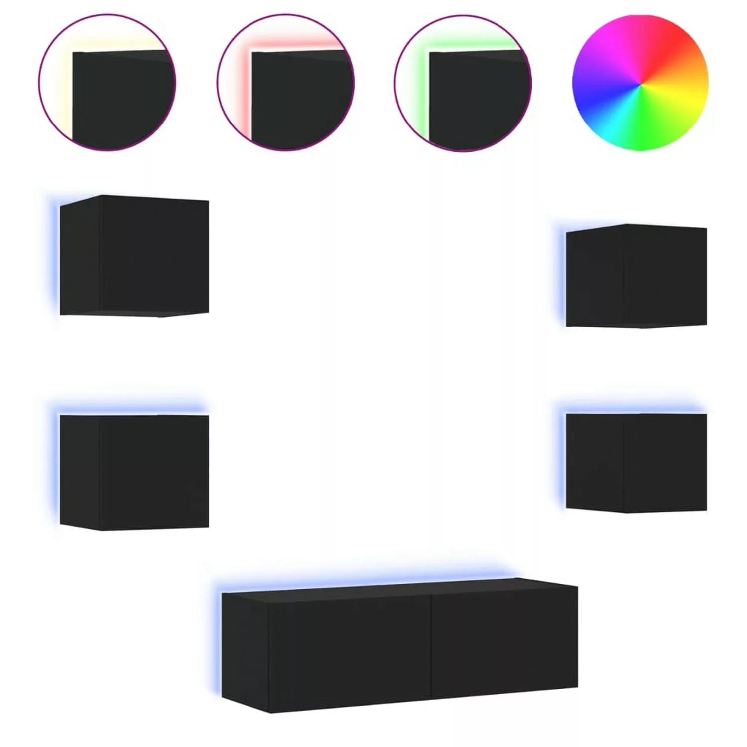 VidaXL 5-tlg. TV-Wohnwand mit LED-Leuchten Schwarz günstig online kaufen