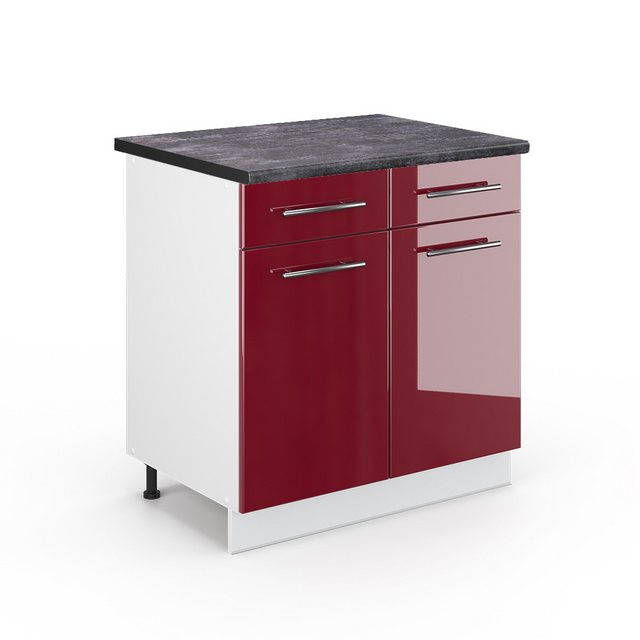 Vicco Unterschrank Fame-Line, Bordeaux Hochglanz/Weiß, 80 cm, AP Marmor günstig online kaufen