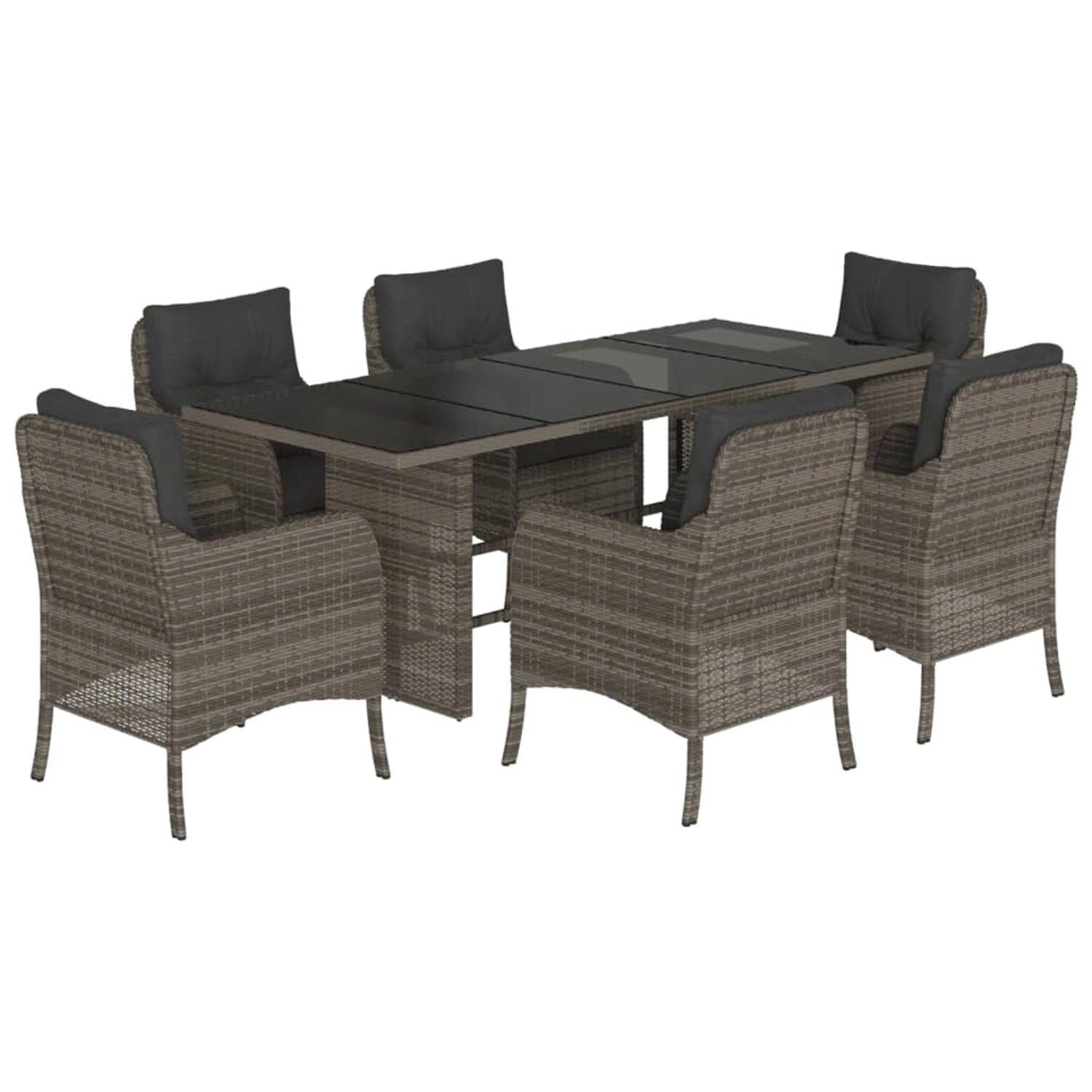 vidaXL 7-Tlg Garten-Essgruppe mit Kissen Grau Poly Rattan 3211884 günstig online kaufen