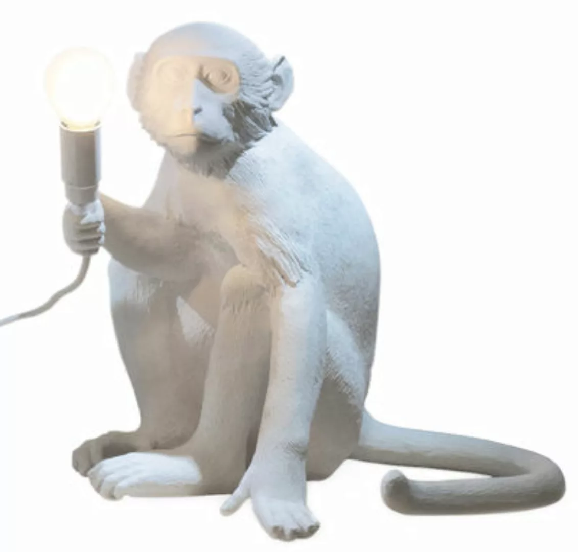 Tischleuchte Monkey Sitting plastikmaterial weiß / H 32 cm - Seletti - Weiß günstig online kaufen