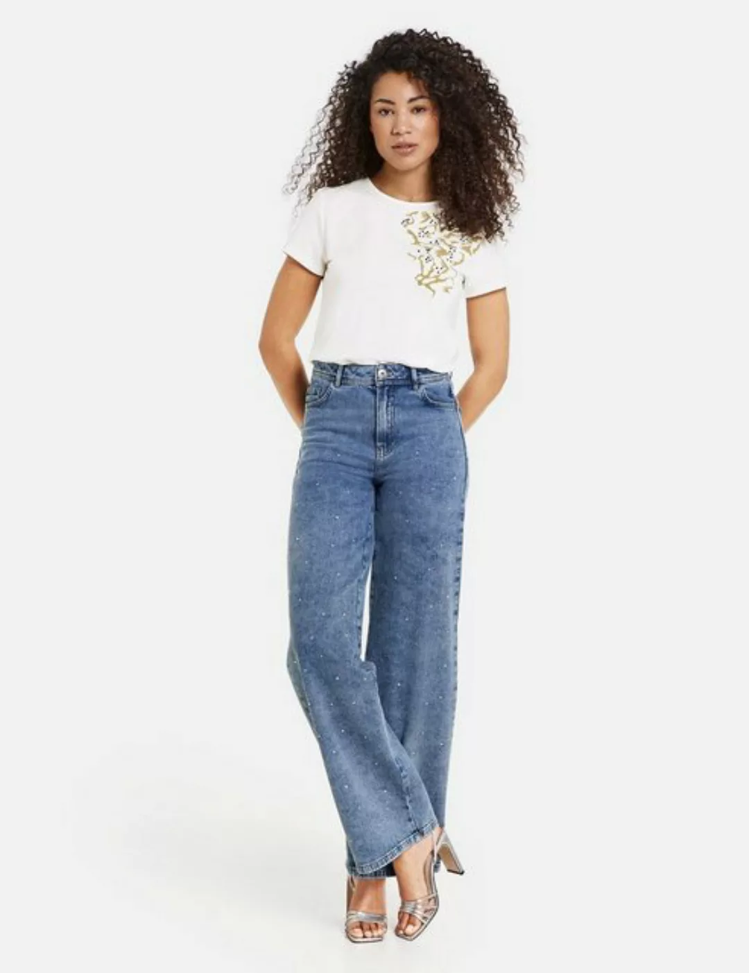 Taifun Stretch-Jeans Jeans mit Strasssteinen Wide Leg günstig online kaufen