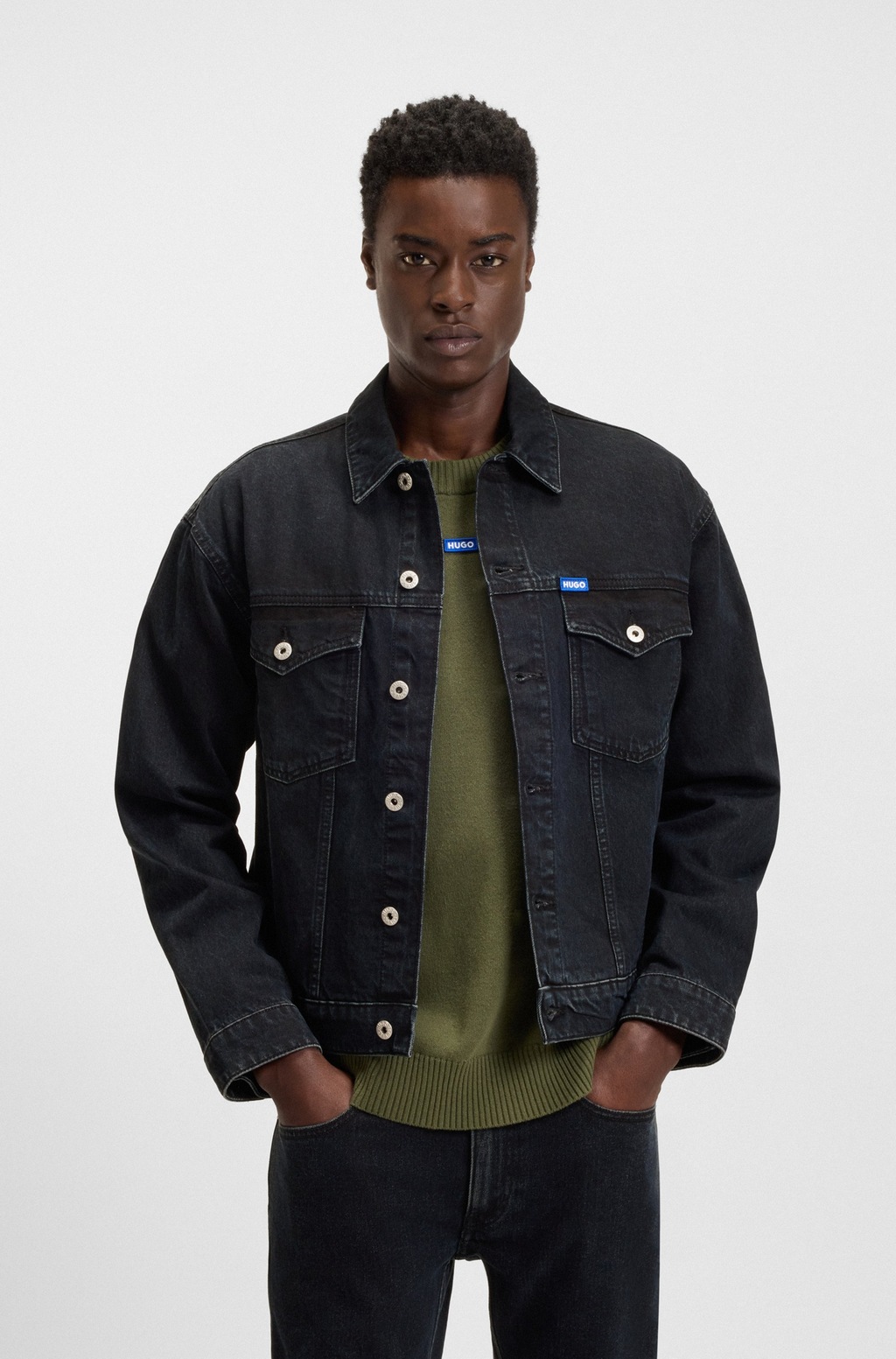 HUGO Blue Jeansjacke "Dex", mit Logo-Details günstig online kaufen