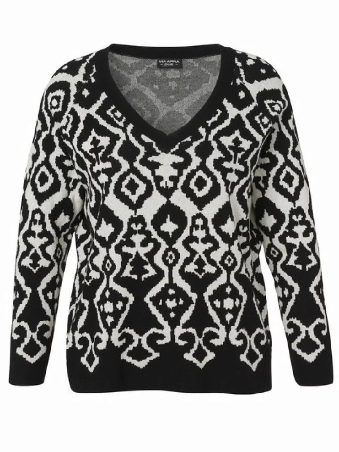VIA APPIA DUE V-Ausschnitt-Pullover mit zweifarbigem Muster günstig online kaufen