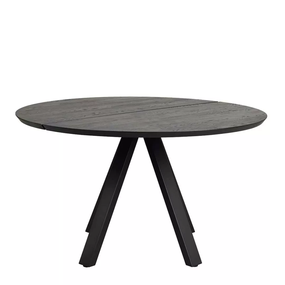 Schwarzer Küchen Tisch aus Eiche Massivholz und Metall rund günstig online kaufen