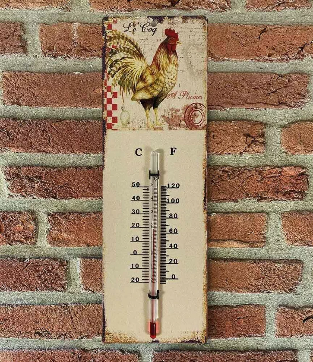 Wandthermometer Hahn Frankreich Thermometer Vintage Nostalgie Blechschild günstig online kaufen
