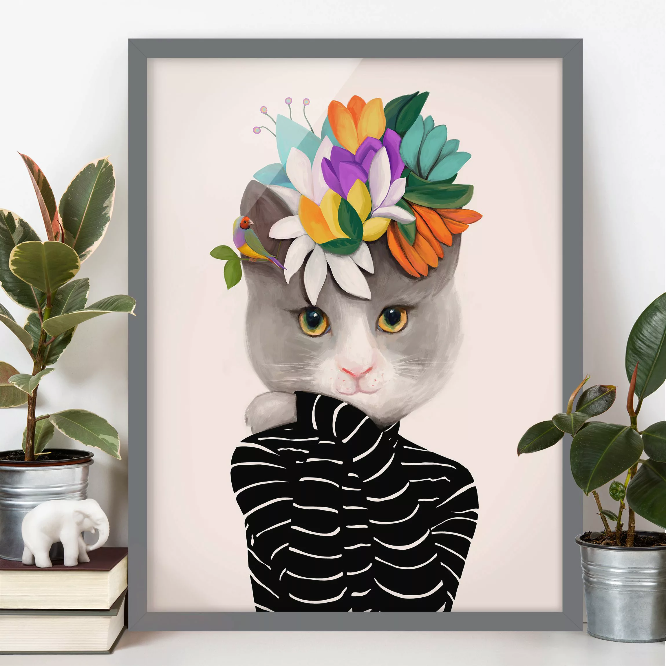 Bild mit Rahmen Katze in Rollkragenpullover günstig online kaufen
