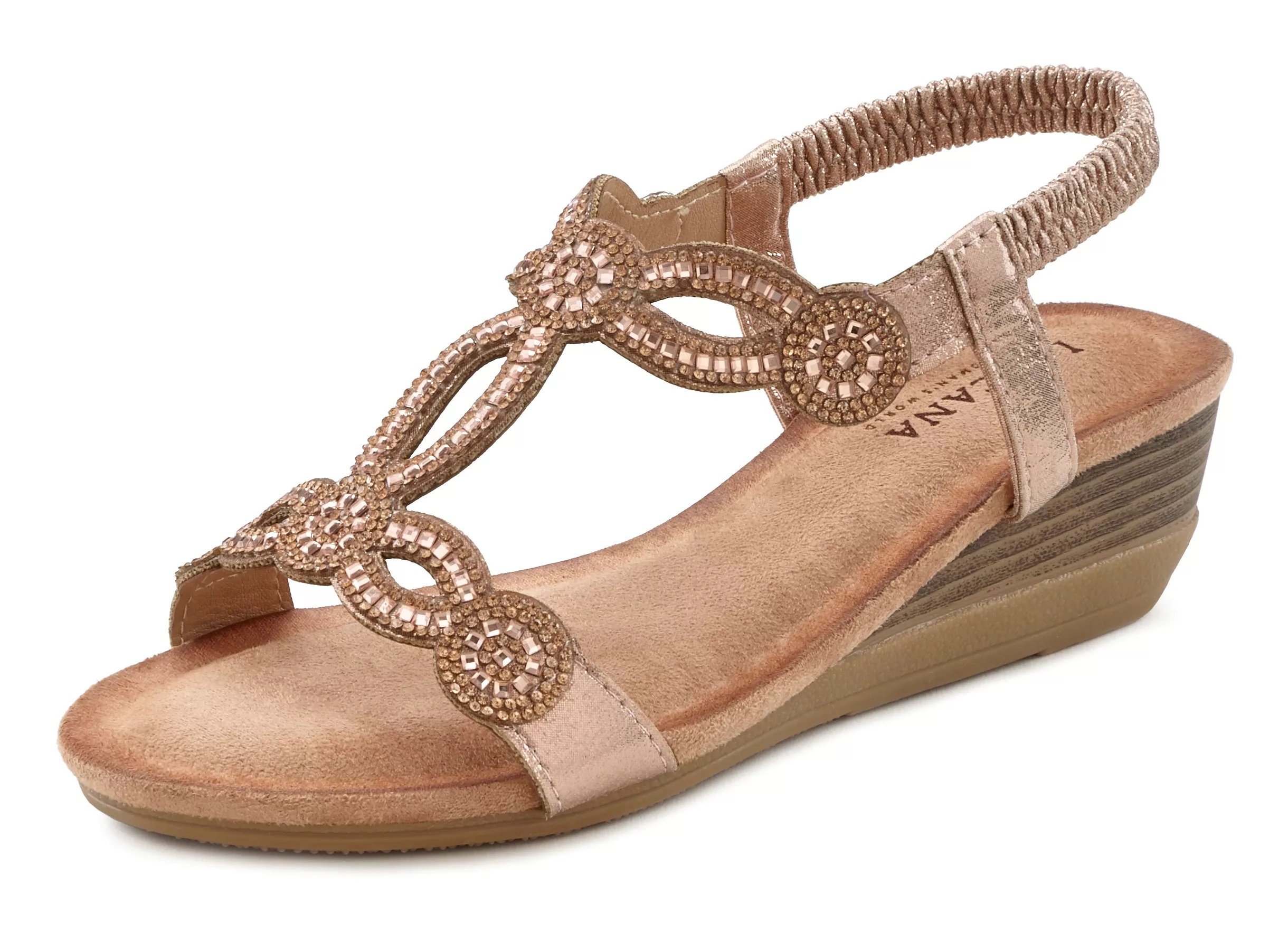 LASCANA Sandale, mit Schmucksteinen, Glitzer, elastische Riemen, Sandalette günstig online kaufen