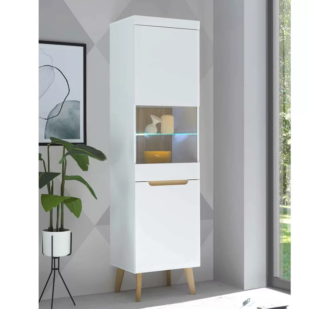 Wohnzimmer Schrank Vitrine im Skandi Design 197 cm hoch günstig online kaufen