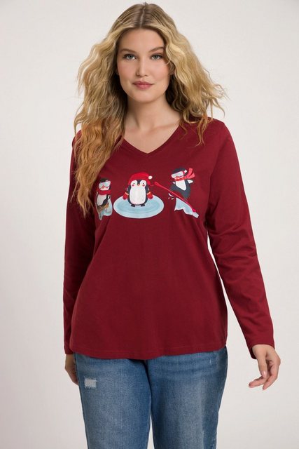 Ulla Popken Rundhalsshirt Shirt Pinguine Classic V-Ausschnitt Langarm günstig online kaufen