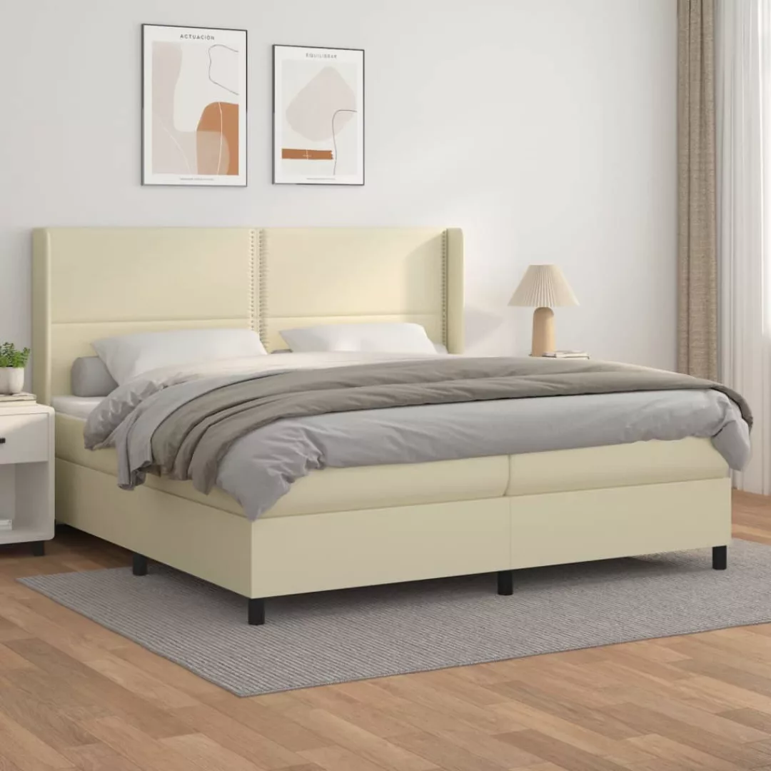 Vidaxl Boxspringbett Mit Matratze Creme 200x200 Cm Kunstleder günstig online kaufen