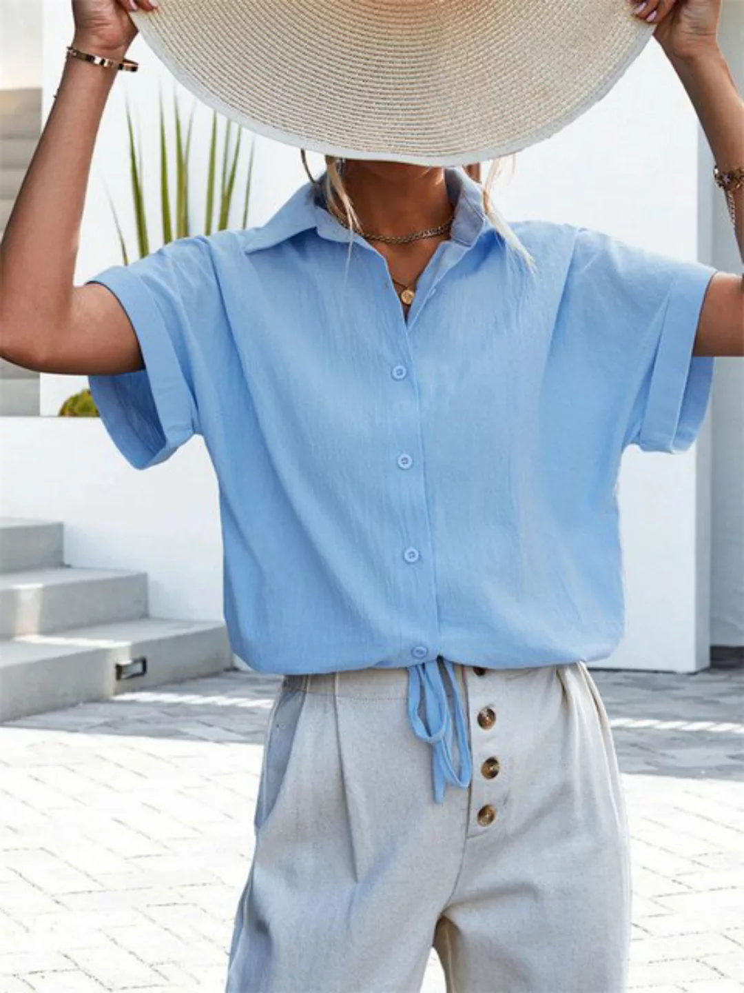 AFAZ New Trading UG Blusentop Einfarbiges, locker geknotetes Kurzarmhemd mi günstig online kaufen