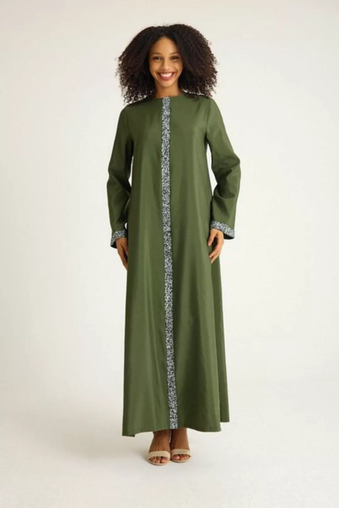 fashionshowcase Tunikakleid Damen Abaya mit Glitzerdetails in Leinenoptik M günstig online kaufen