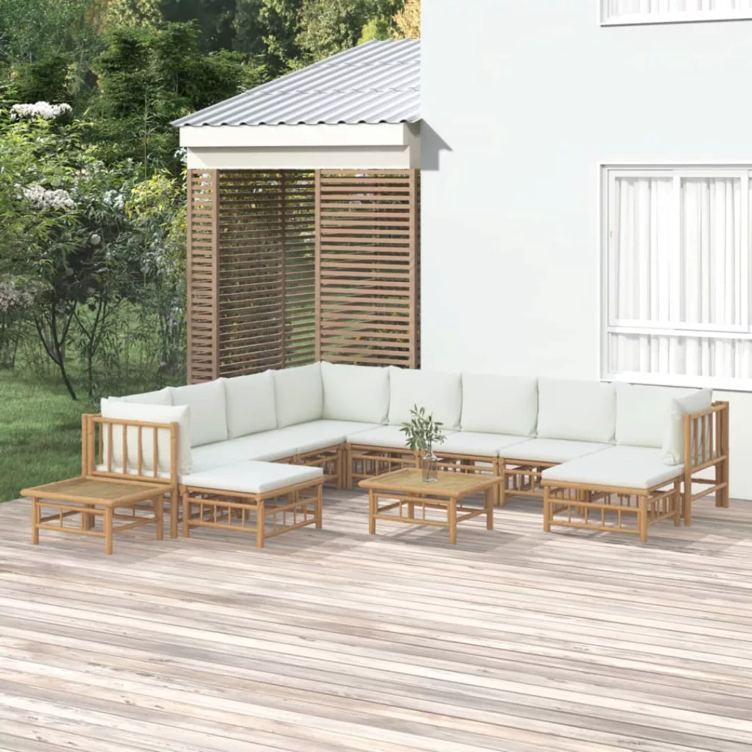 Vidaxl 12-tlg. Garten-lounge-set Mit Cremeweißen Kissen Bambus günstig online kaufen