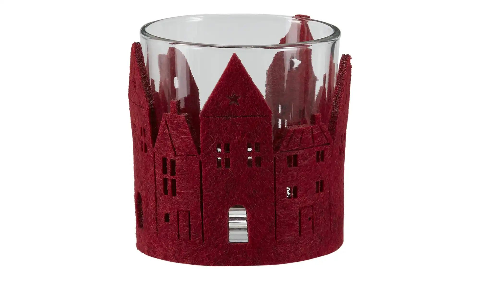 HOME STORY Windlicht ¦ rot ¦ Glas , Filz ¦ Maße (cm): H: 8  Ø: 7 Weihnachte günstig online kaufen