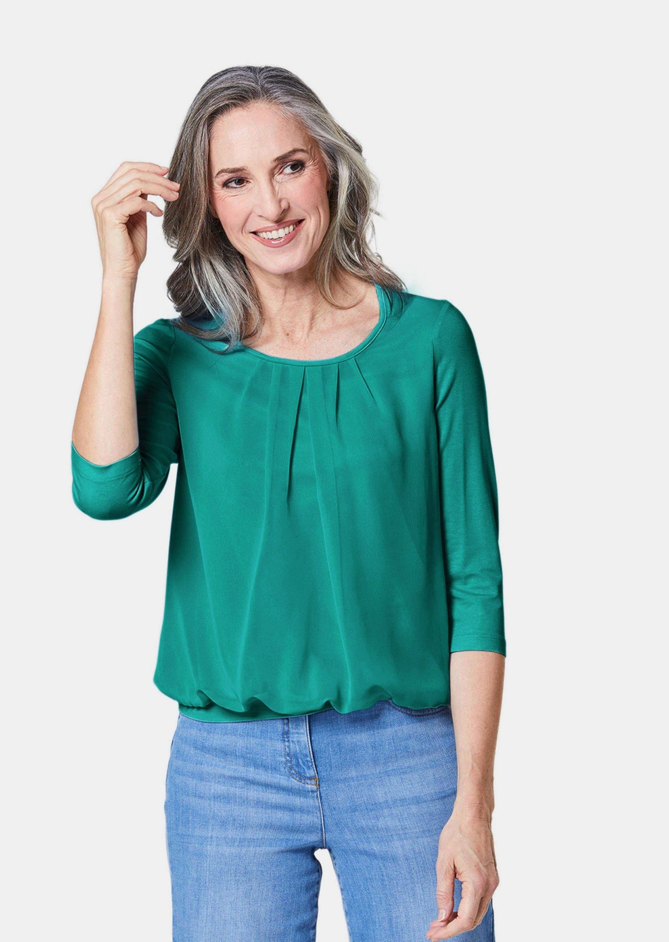 GOLDNER Kurzarmbluse Kurzgröße: Chiffon-Shirt gelb, Rundhals günstig online kaufen