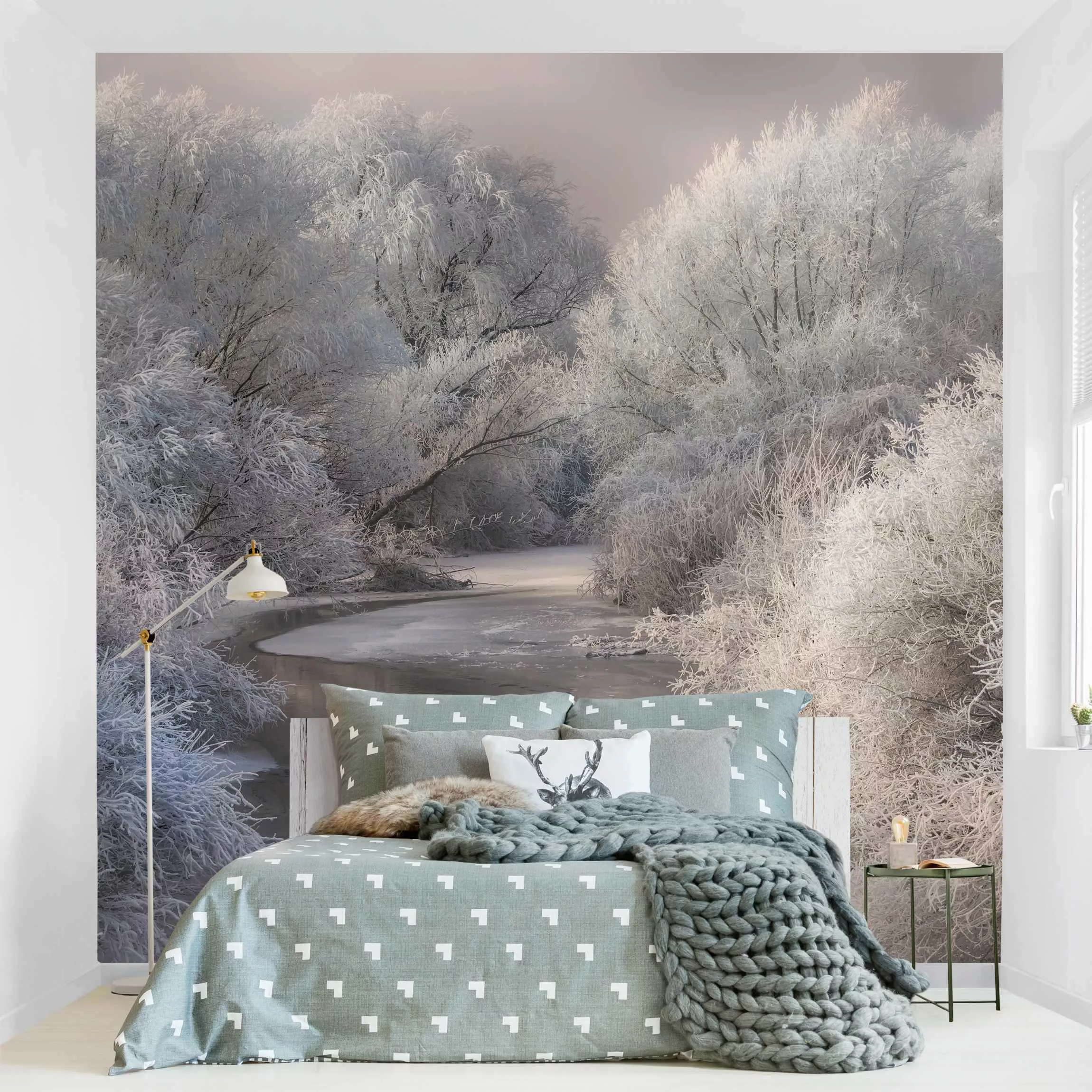 Bilderwelten Fototapete Wald Winter Song weiß Gr. 192 x 192 günstig online kaufen