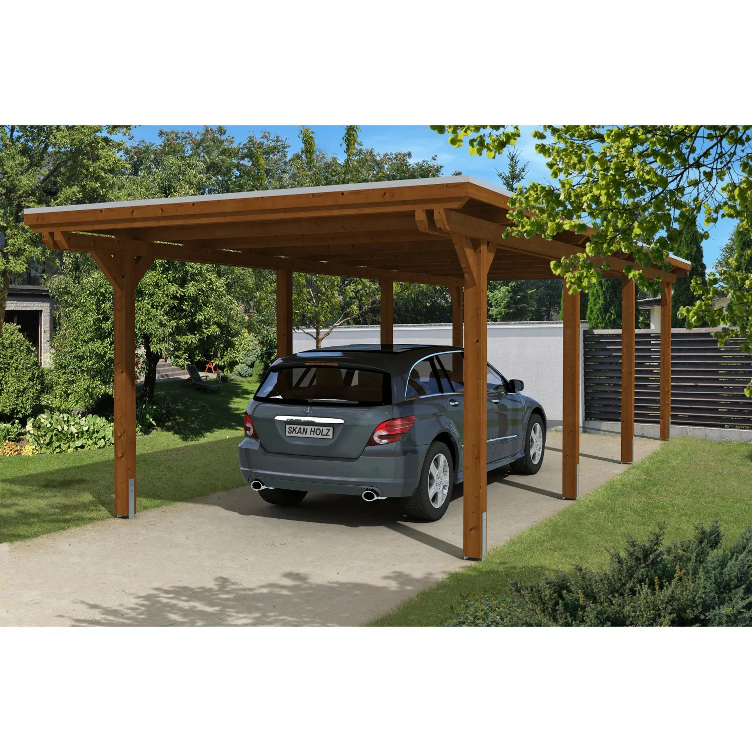 Skan Holz Carport Emsland 354 cm x 846 cm Nussbaum günstig online kaufen