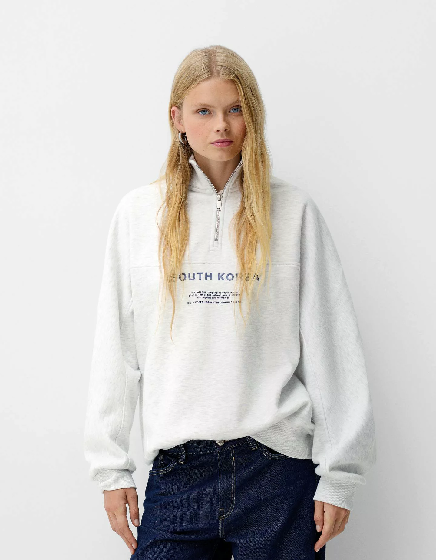 Bershka Bedruckte Sweatshirtjacke Damen S Grau günstig online kaufen