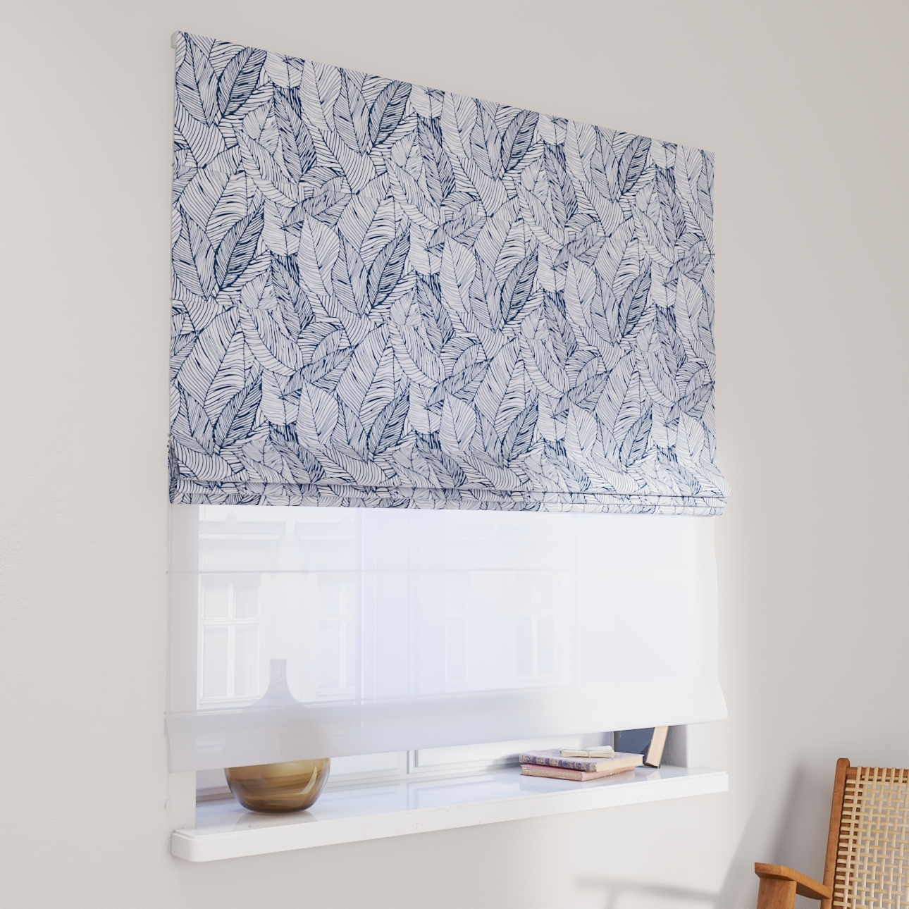 Dekoria Doppelraffrollo Duo, dunkelblau-weiß, 120 x 170 cm günstig online kaufen