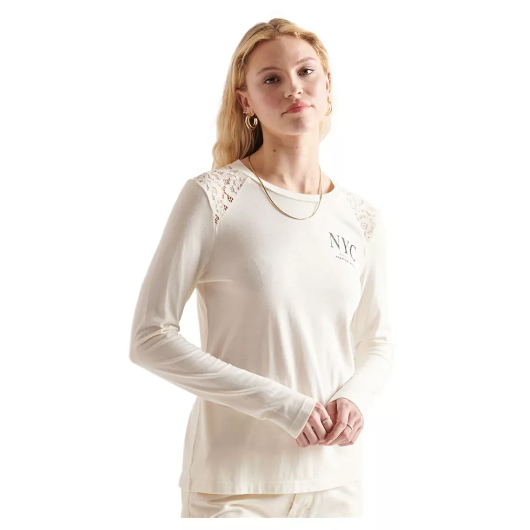 Superdry Nyc Lace Shoulder Graphic Langarm-t-shirt M Cream günstig online kaufen