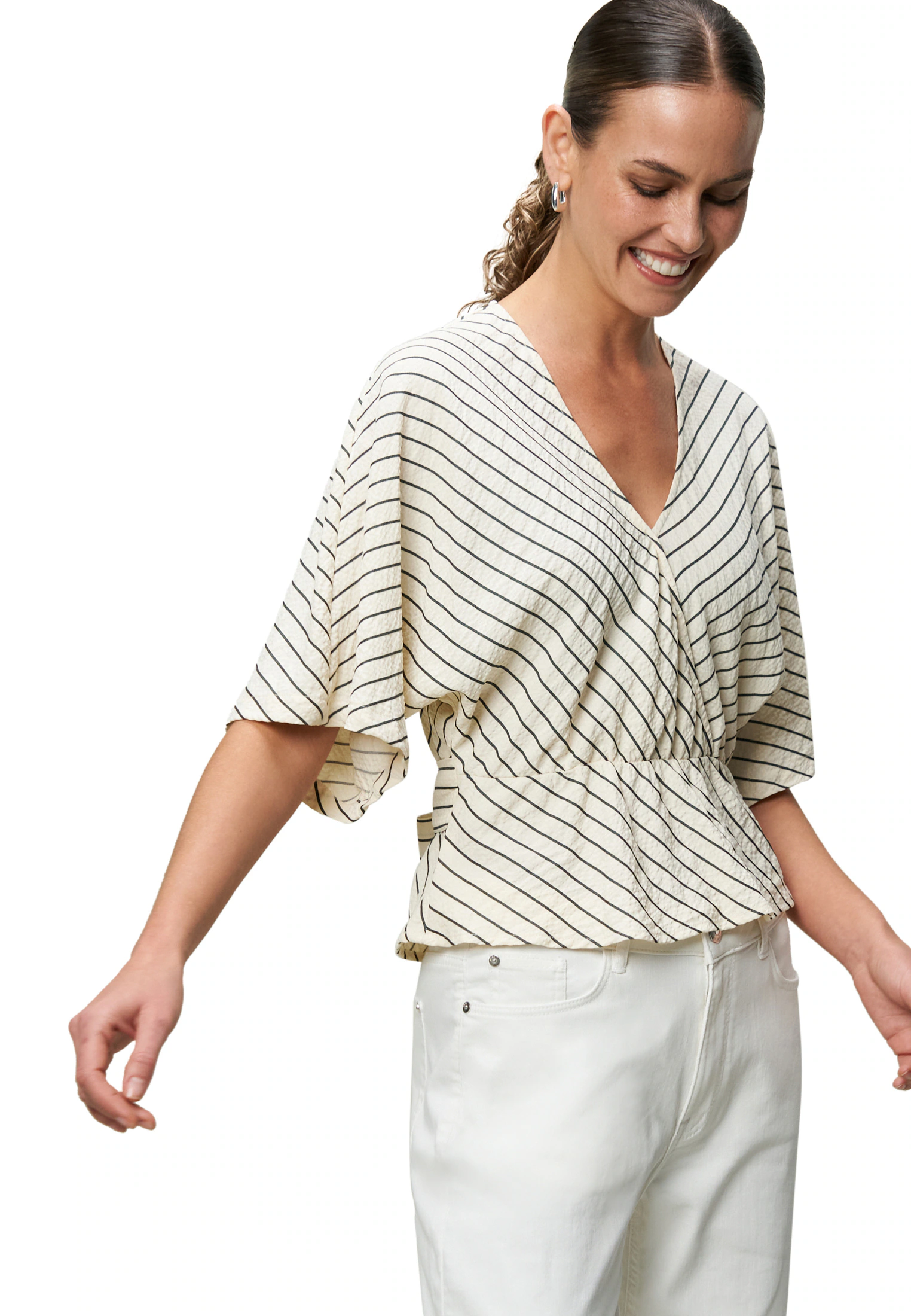 Zero Klassische Bluse "zero Damen Bluse gestreift mit Fledermausärmeln" günstig online kaufen
