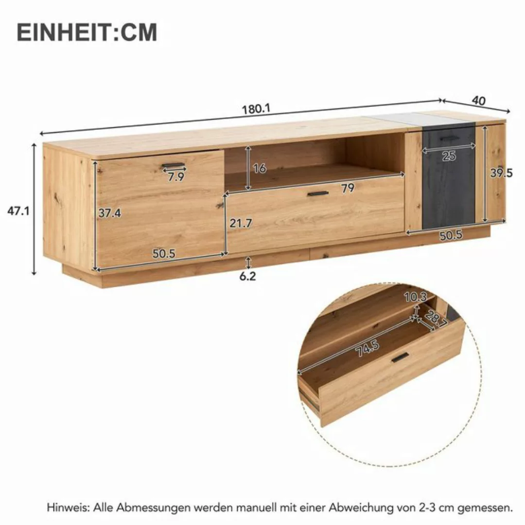 Celya TV-Schrank Geräumiger TV-Schrank, 180x40x47 cm für 80" TV Holzmaserun günstig online kaufen