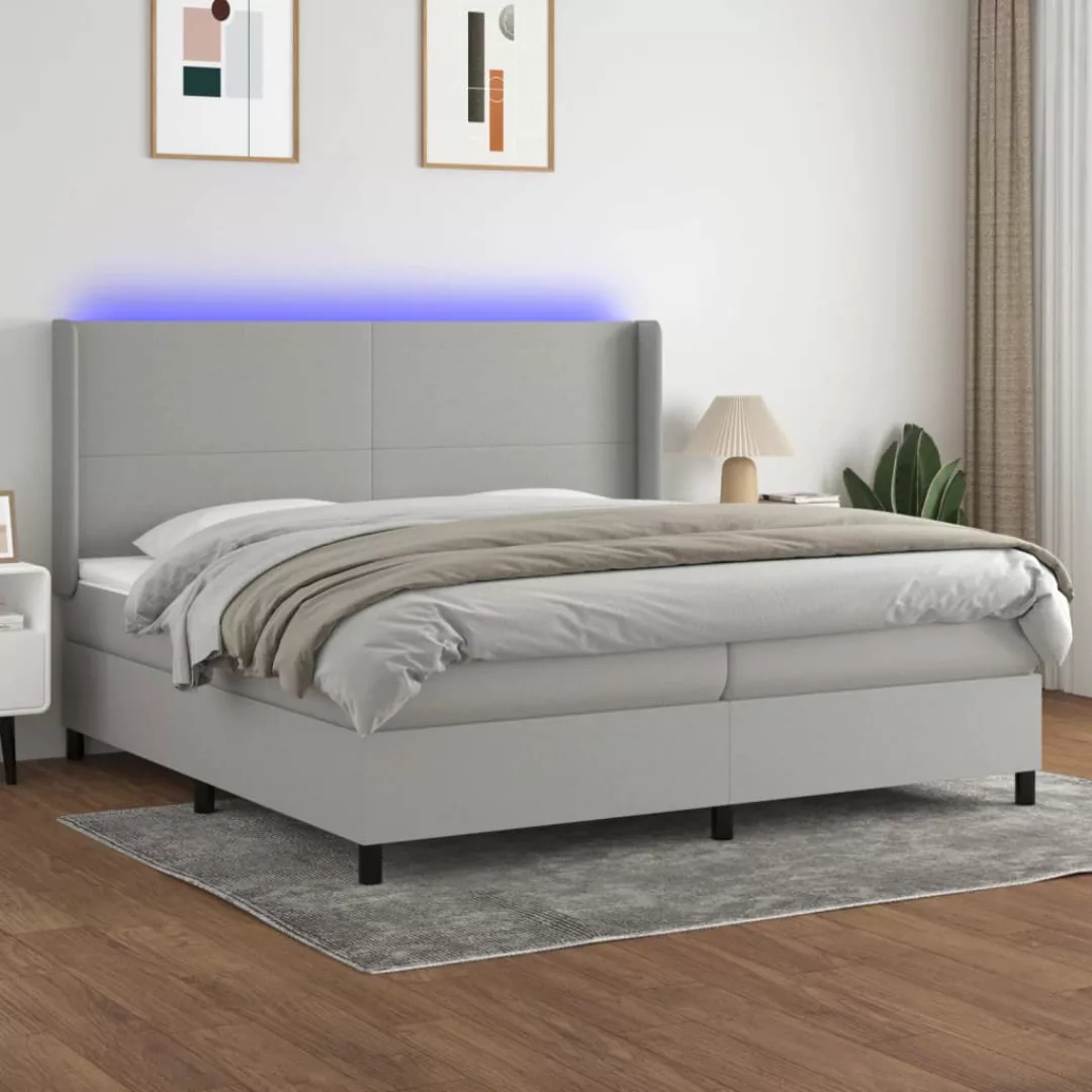 Vidaxl Boxspringbett Mit Matratze & Led Hellgrau 200x200 Cm Stoff günstig online kaufen