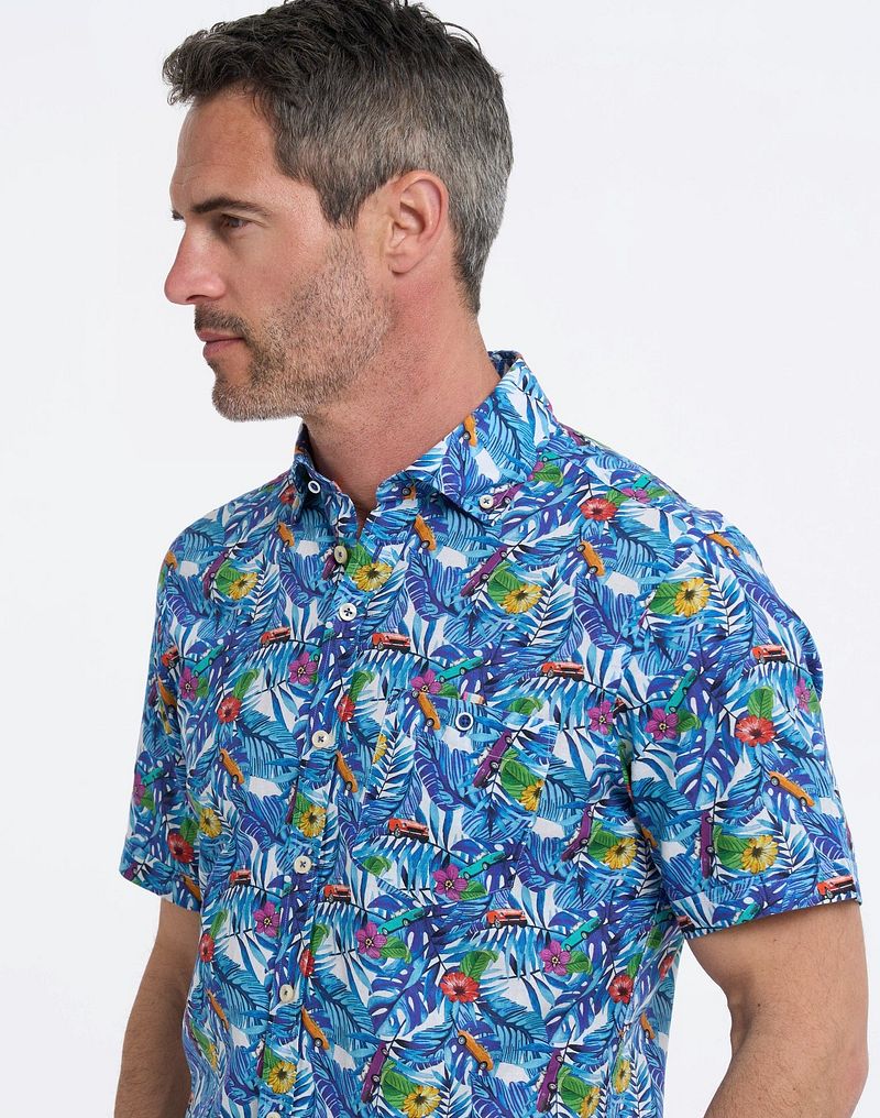 R2 Hemd Shortsleeve Print Blau  - Größe XL günstig online kaufen
