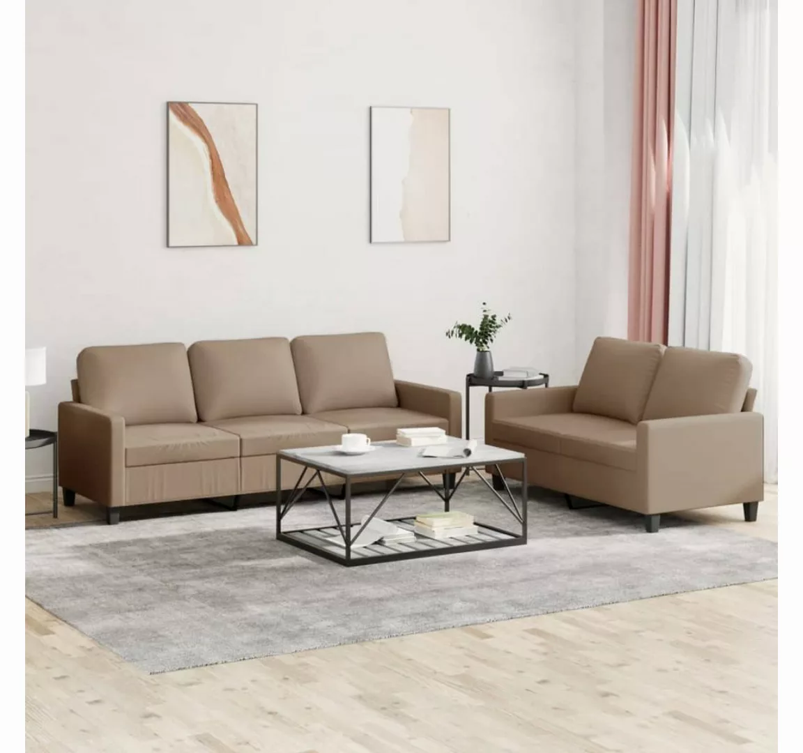 vidaXL Sofa Sofagarnitur mit Kissen Kunstleder, Standard, Braun günstig online kaufen