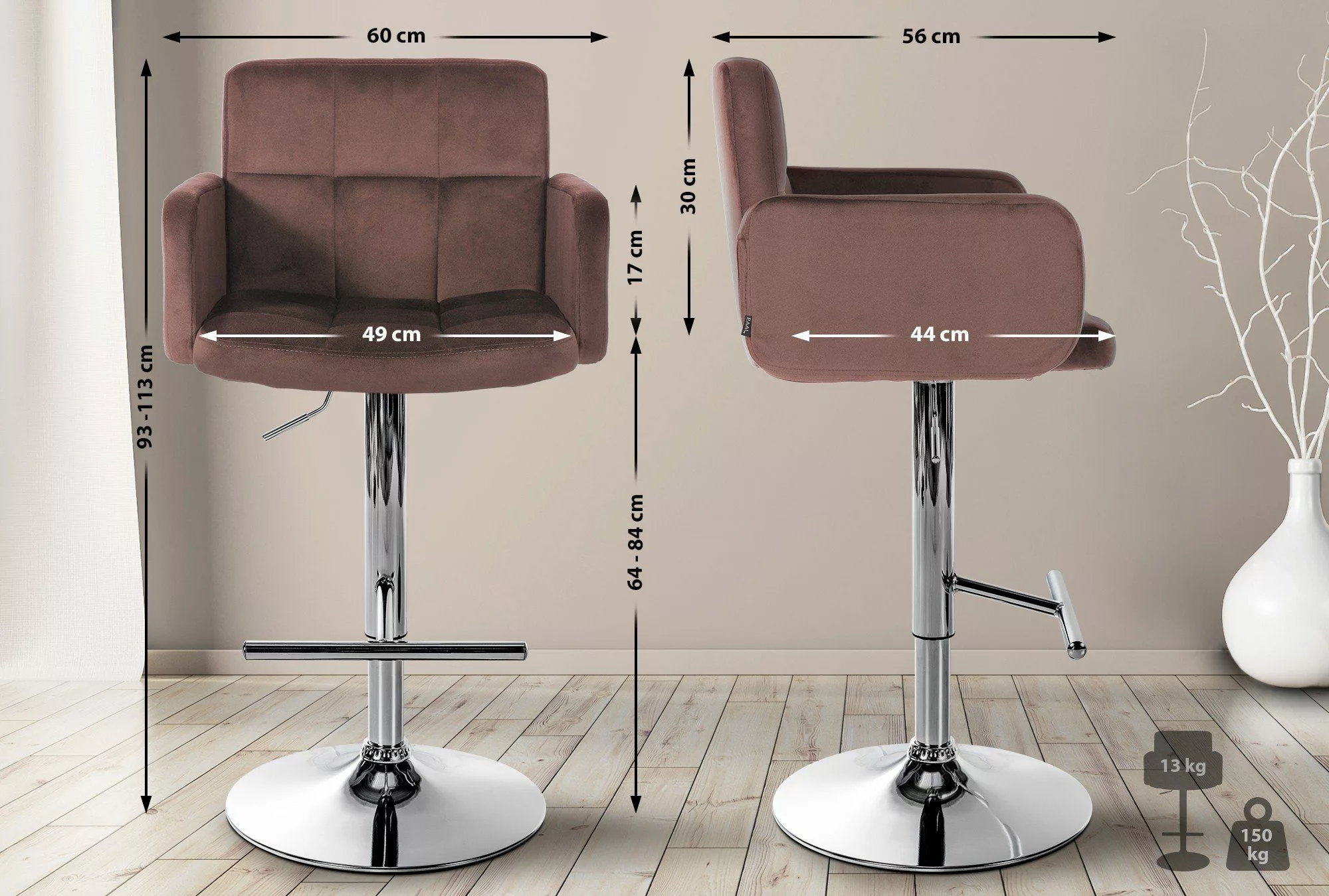 CLP Barhocker Los Angeles Samt, höhenverstellbar günstig online kaufen
