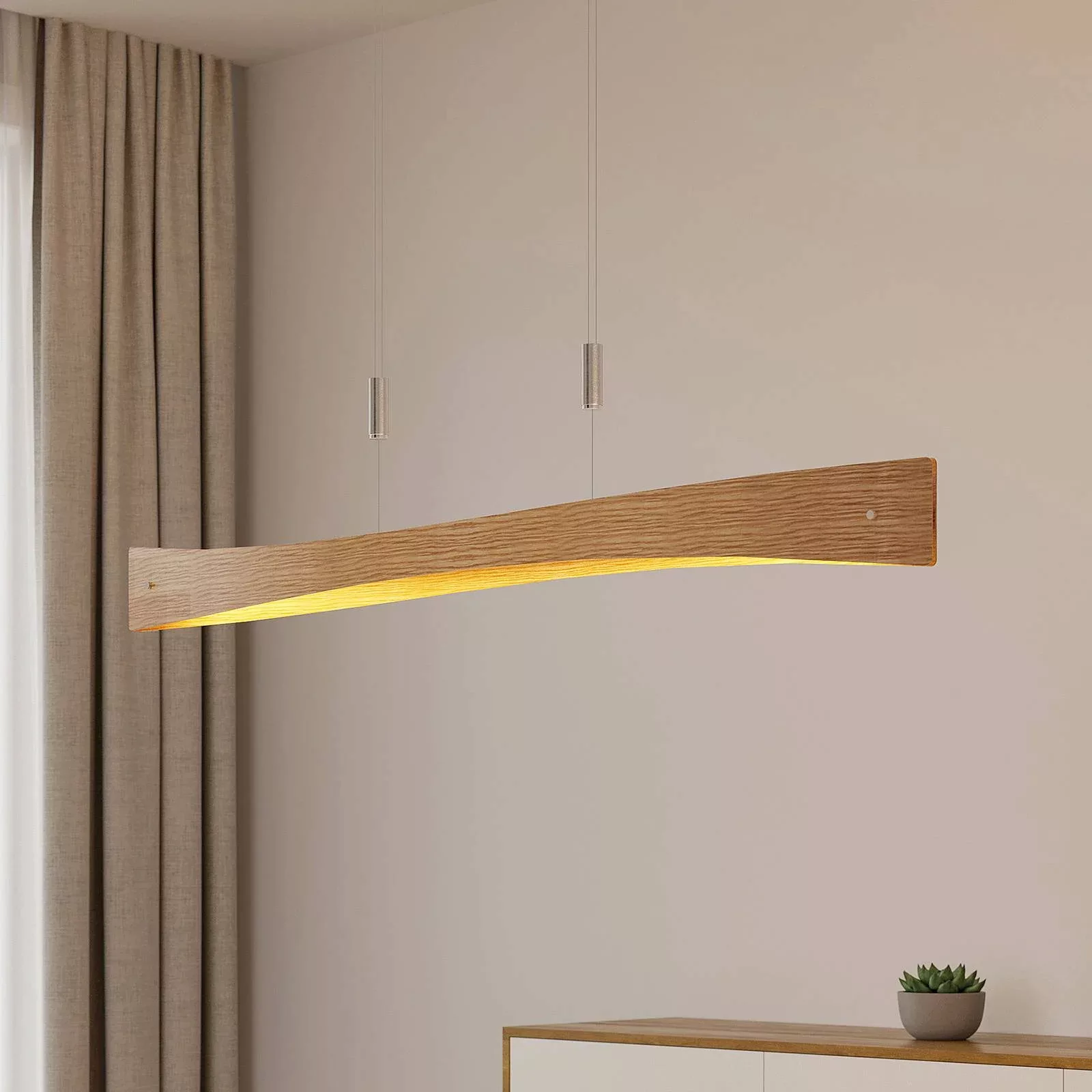 Lindby LED-Hängeleuchte Beazina, Eiche, Metall, 118cm günstig online kaufen