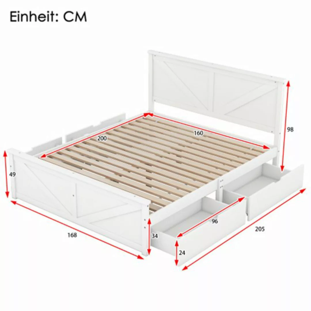 XDeer Polsterbett Doppelbett,Einfaches Holzpritschenbett mit vier Schublade günstig online kaufen