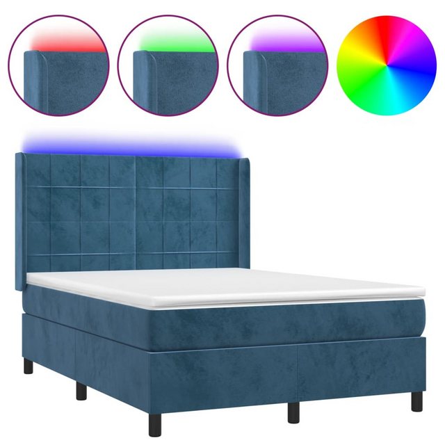 vidaXL Boxspringbett Boxspringbett mit Matratze und LED Samt (140 x 200 cm, günstig online kaufen