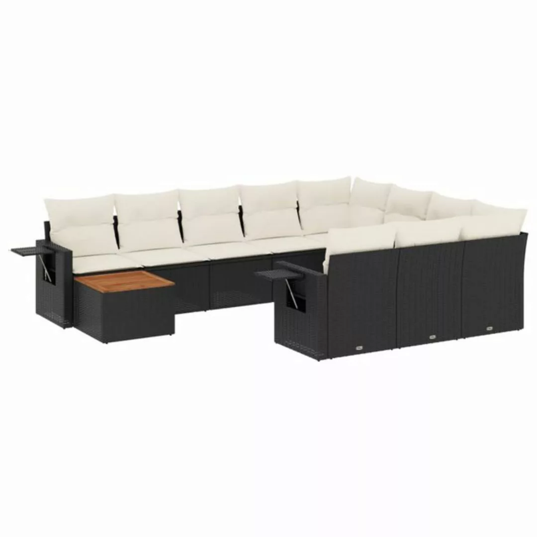 vidaXL Sofaelement 11-tlg. Garten-Sofagarnitur mit Kissen Schwarz Poly Ratt günstig online kaufen