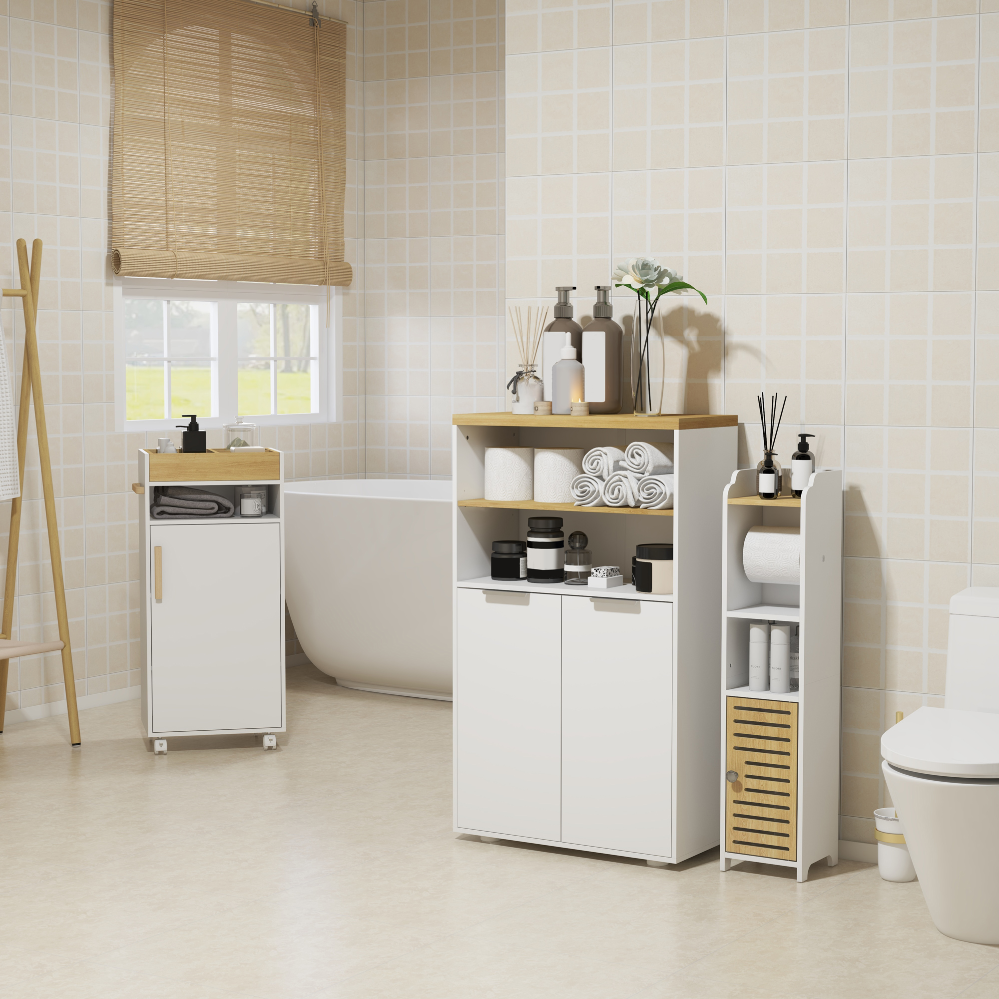kleankin Badezimmerschrank mit 2 Türen und 2 offenen Fächern Maße 60B x 30T günstig online kaufen