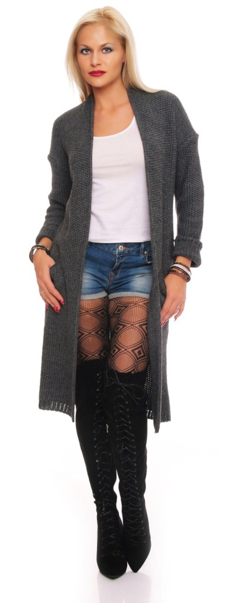 Mississhop Longstrickjacke Damen Lange Strickjacke Cardigan günstig online kaufen