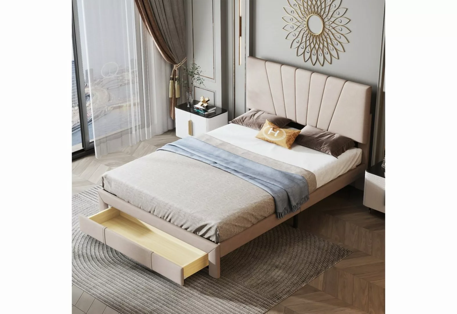REDOM Polsterbett Doppelbett Bett Holzbett mit Bettgestell ohne Matratze 14 günstig online kaufen