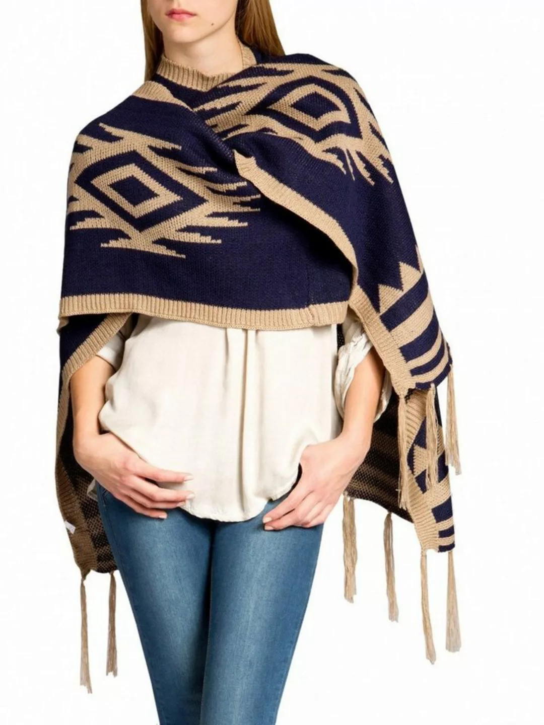 Caspar Poncho Caspar PON024 Damen Fransen Poncho günstig online kaufen