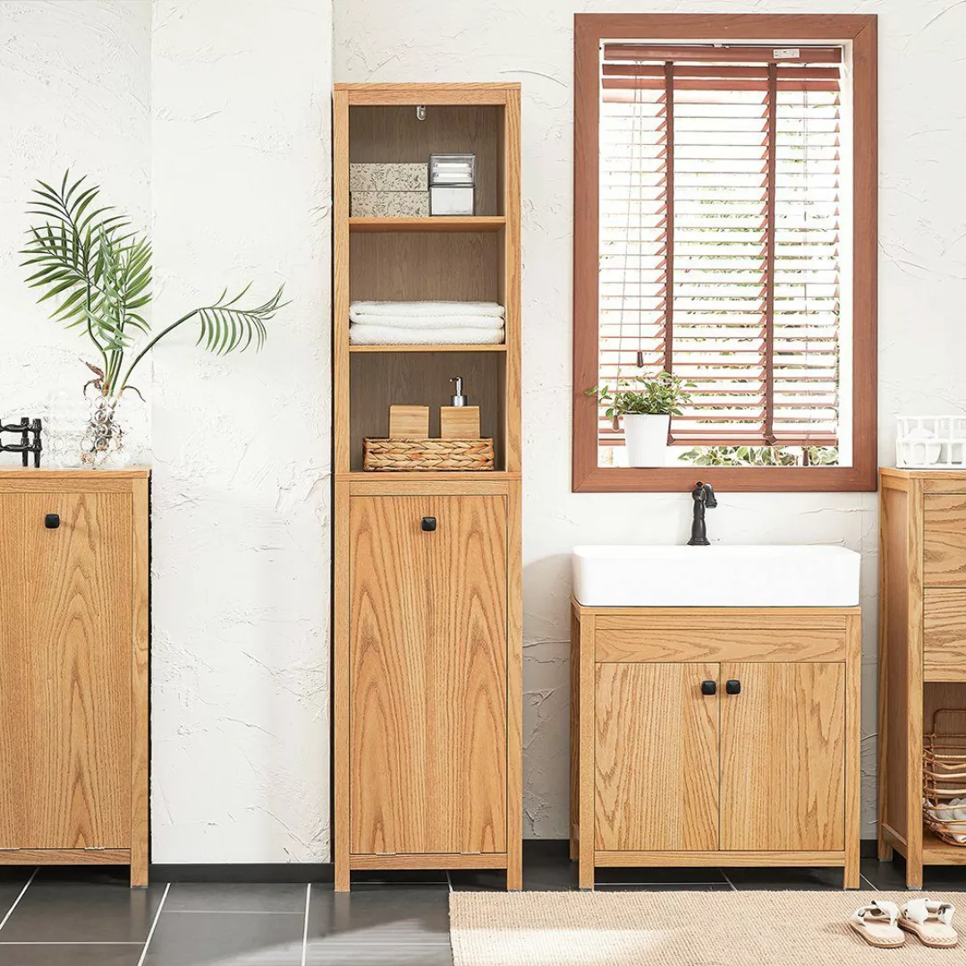 SoBuy Badezimmerschrank mit Wäschesack Badezimmer MDF Natur BZR95-N günstig online kaufen